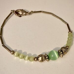 Green Chalcedony/Jadine Asian Beaded Brass Bracelet